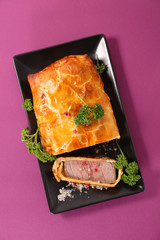 baked beef fillet with dough for christmas