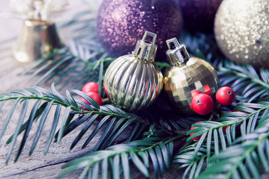 Silver frozen filter Christmas bauble, bell and  gold  decorations