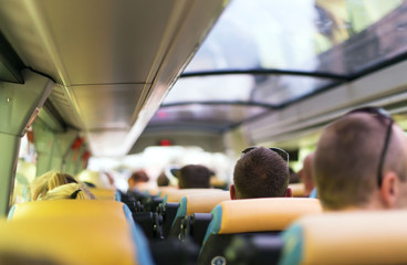 View from inside the bus with passengers. © M-Production