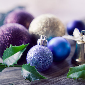 Silver frozen filter Christmas bauble, bell and  gold  decoratio