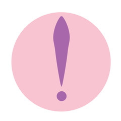 Exclamation mark in pink circle. Vector icon. Flat design style