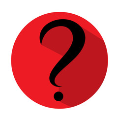 Question mark in red circle. Vector icon with long shadow. Flat design style