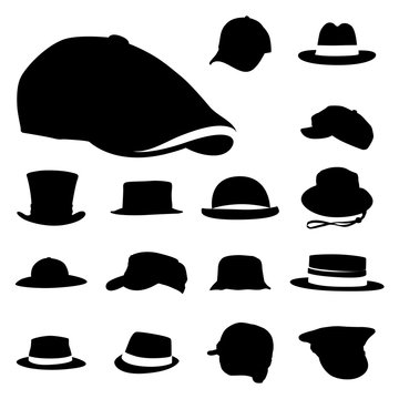 Vector Men Hat Silhouette Icon Set Collection