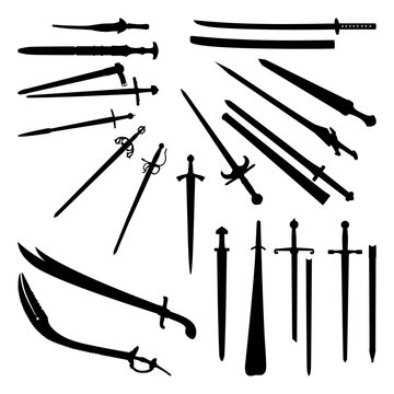 Legendary Ancient Sword Silhouette Antique Symbol Illustration