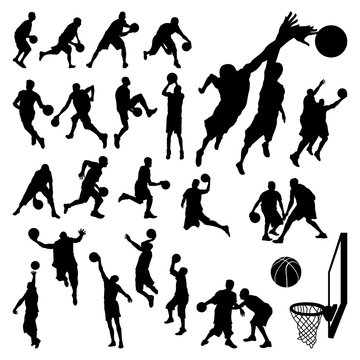 Basketball Man Player Silhouette Jumping Dribble Shoot