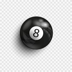 Naklejka premium Pool and Snooker. Vector illustration billiards. Eight Ball. Isolated on a transparent background. Billiard ball under the lights with realistic shadow.