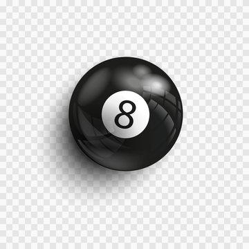 Pool and Snooker. Vector illustration billiards. Eight Ball. Isolated on a transparent background. Billiard ball under the lights with realistic shadow.