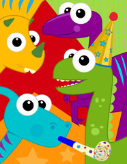 Dinosaur Birthday Card - Festive and colorful birthday card with cute dinosaurs. Eps10