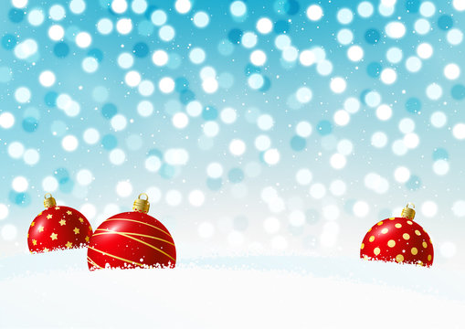 Christmas balls on snow background