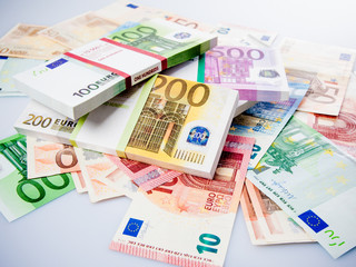 Euro banknotes. Many Euro banknotes