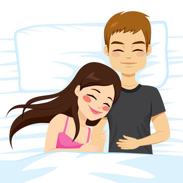 Top view illustration of couple happy in bed sleeping together