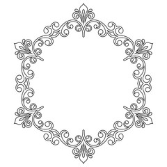Oriental round frame with black outlines. Floral fine border. Greeting card with place for text