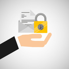 hand hold protected concept padlock email envelope vector illustration eps 10