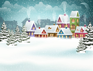 Snowy city landscape