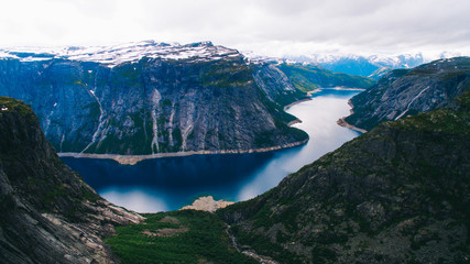 Beautiful summer vibrant view on famous Norwegian tourist place