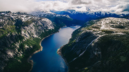 Naklejka na ściany i meble Beautiful summer vibrant view on famous Norwegian tourist place
