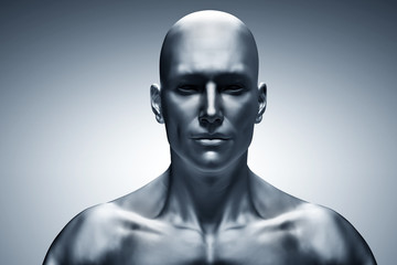 Generic human man face, front view. Futuristic