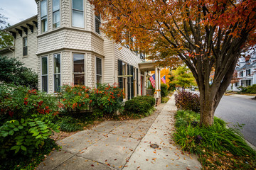 Fototapeta na wymiar Autumn color and house in downtown Easton, Maryland.