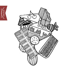 Engraving vintage hand drawn vector cookies candy cakes Sketch