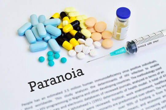 Drugs for paranoia treatment, medical concept
