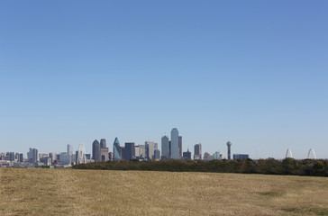 Fototapeta na wymiar Panoramic view of Dallas Texas skyline, uptown to Oak Cliff, view from Grand Prairie.