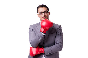 Businessman boxing isolated on the white background