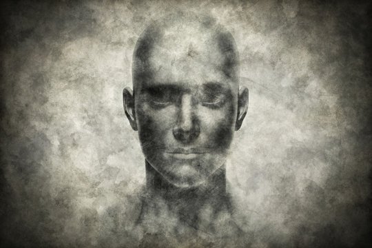 Human face portrait on grunge paper
