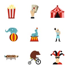 Concert in circus icons set. Flat illustration of 9 concert in circus vector icons for web