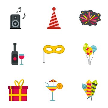 Holiday icons set. Flat illustration of 9 holiday vector icons for web