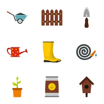 Garden icons set. Flat illustration of 9 garden vector icons for web