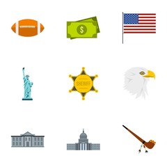 Country USA icons set. Flat illustration of 9 country USA vector icons for web