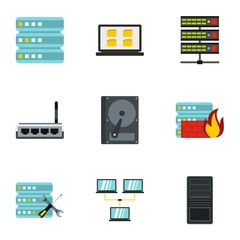 Data cloud icons set. Flat illustration of 9 data cloud vector icons for web