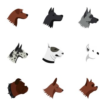 Dog icons set. Flat illustration of 9 dog vector icons for web