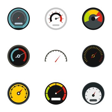 Speed measurement icons set. Flat illustration of 9 speed measurement vector icons for web