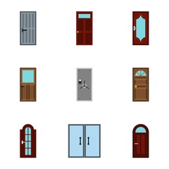 Interior doors icons set. Flat illustration of 9 interior doors vector icons for web