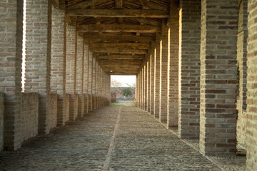 Long cloister in the old medieval castle