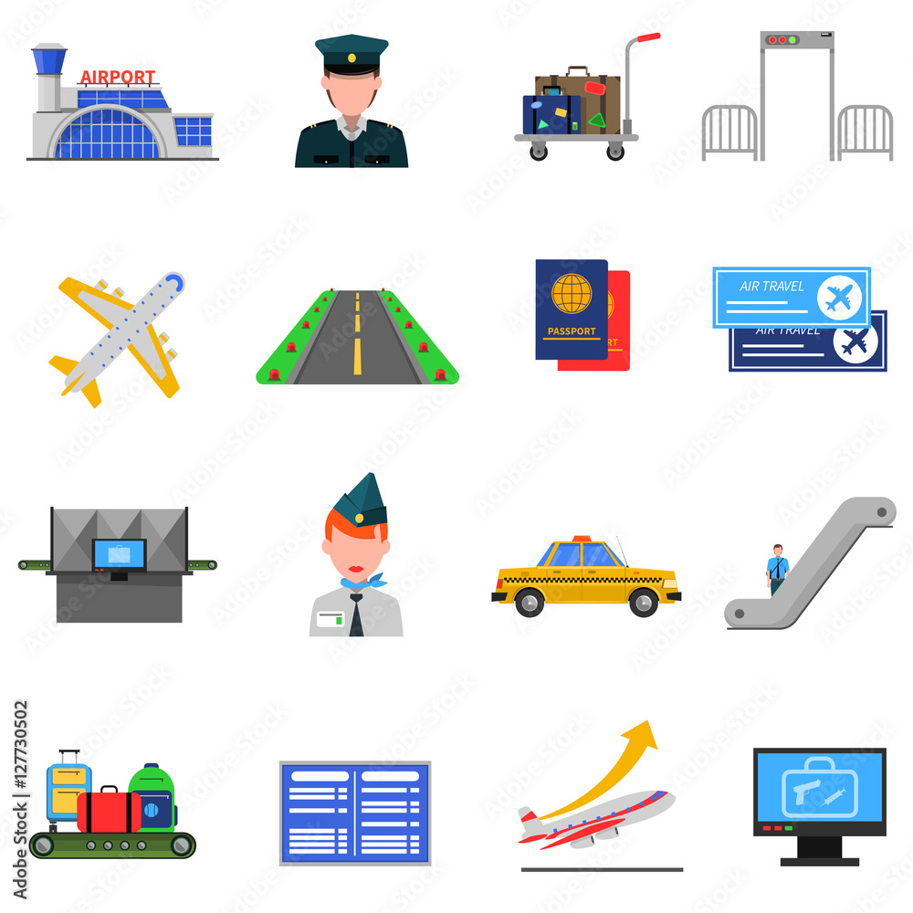 Wall mural Airport Icons Set