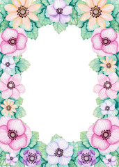 Floral Frame with Watercolor Wild Colorful Flowers