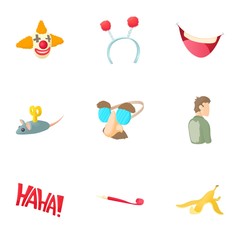 First of April icons set. Cartoon illustration of 9 first of April vector icons for web