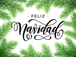 Fototapeta na wymiar Spanish Merry Christmas Feliz Navidad tree branches card