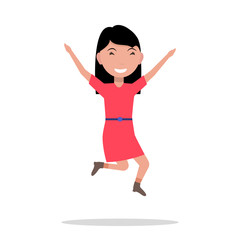 Vector illustration cartoon girl jumping happiness