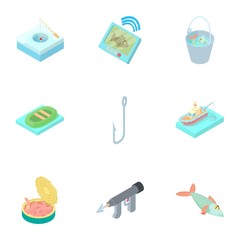 Fishing on river icons set. Cartoon illustration of 9 fishing on river vector icons for web