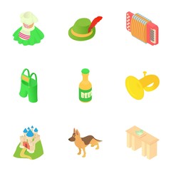 Fototapeta premium Attractions of Germany icons set. Cartoon illustration of 9 attractions of Germany vector icons for web