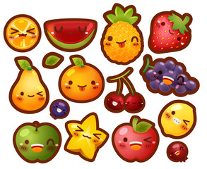 Collection of lovely baby fruit doodle icon, cute strawberry, ad