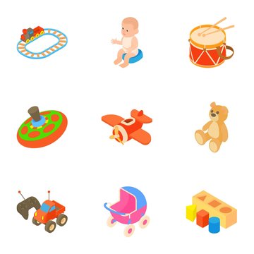 Toys for kids icons set. Cartoon illustration of 9 toys for kids vector icons for web