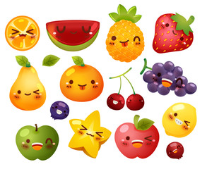 Collection of lovely baby fruit doodle icon, cute strawberry, ad
