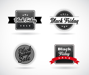 Set of Black Friday hand made simple labels with red ribbon.