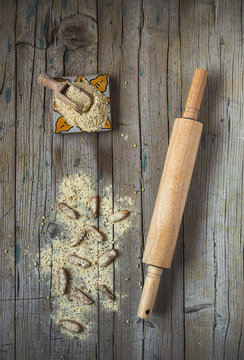 Bread stick with flour and wheat