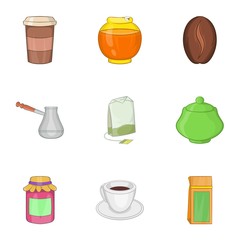 Coffee icons set. Cartoon illustration of 9 coffee vector icons for web