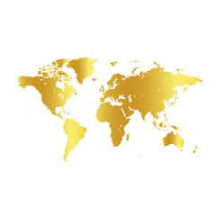 Golden color world map on white background. Globe design backdrop. Cartography element wallpaper. Geographic locations image. Continents vector illustration.